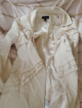 bebe Ivory Ruffle-Trim Trench Coat